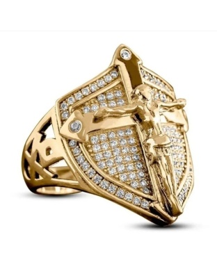 Golden Jesus Cross Shield Men's Ring