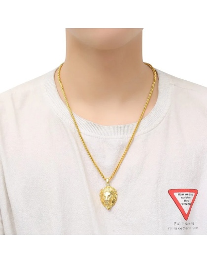 Lion Head Pendant Necklace For Men
